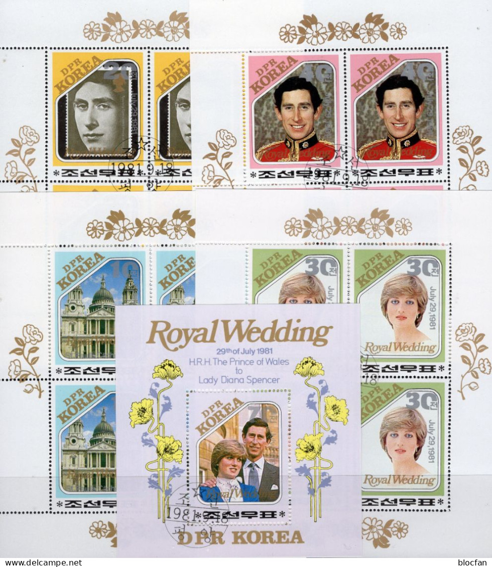 Porträt Lady Diana/Prinz Charles Korea 2161/4 4x KB+Block 103 O 24€ Foto Braut-Paar Sheets S/s Honeymoon Sheetlets Corea - Muttertag