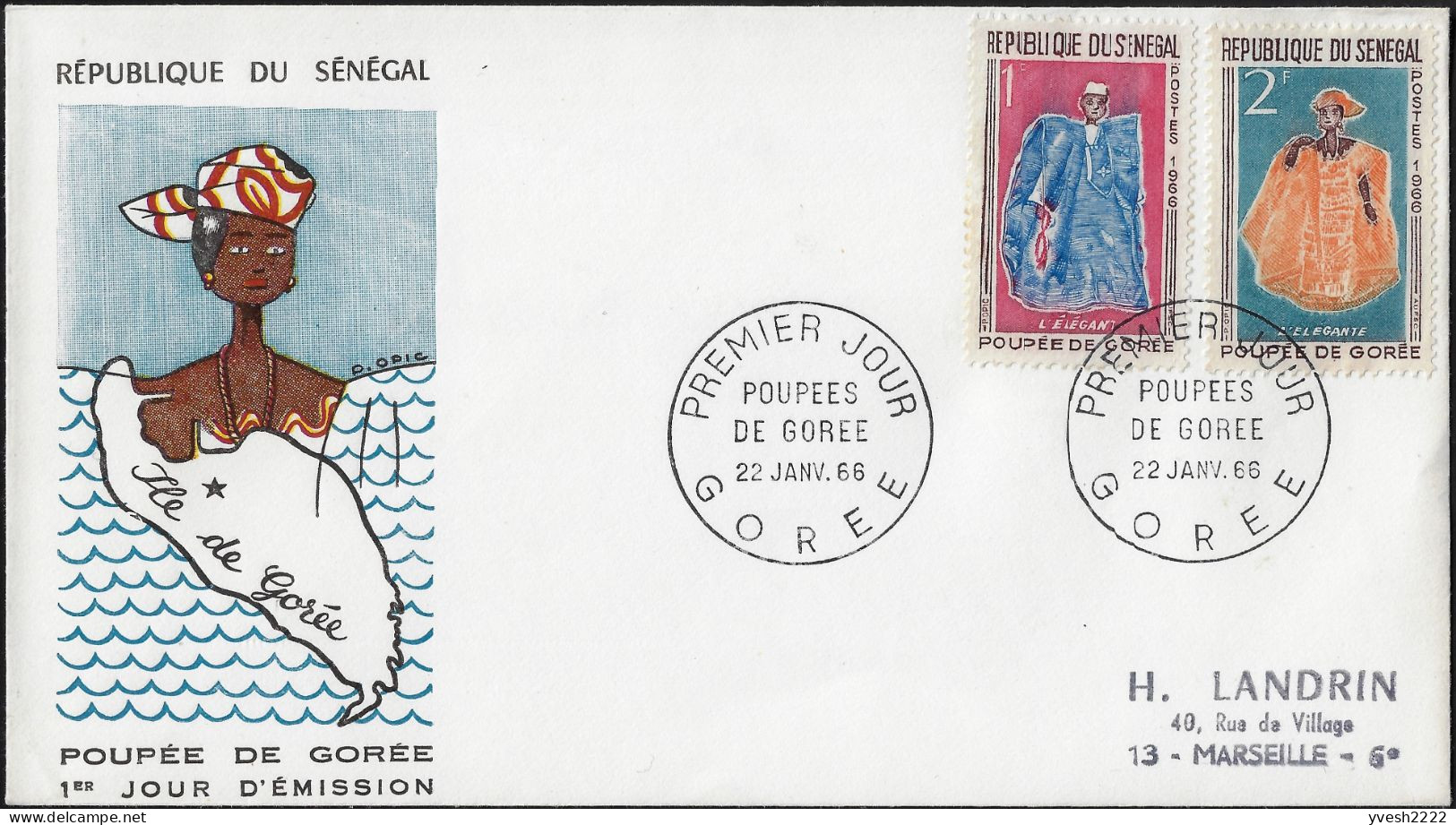Sénégal 1966 Y&T 266 à 269 Sur 2 FDC. Poupées De Gorée. L'Élégant, L'élégante, La Marchande, La Pileuse - Muñecas
