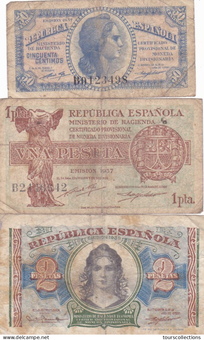 ESPAGNE - ESPAÑA - LOT De 3 BILLETS GUERRE CIVILE FRANCO 1937 Et 1938 - 1-2 Pesetas