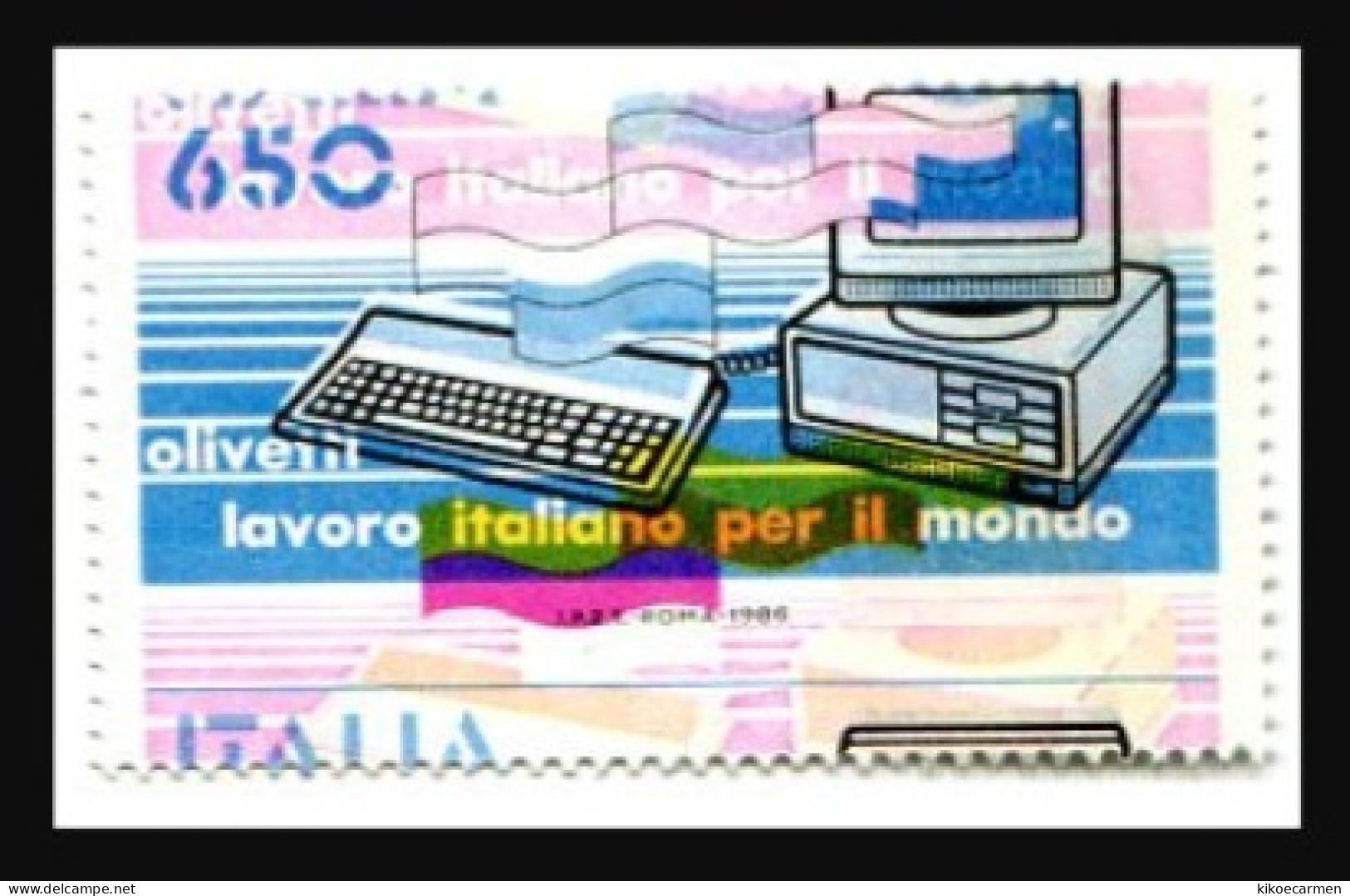 1986 Italia Lavoro Italiano Nel Mondo Lire 650, Sassone N. 1778 Computer Stampa Fuori Registro, Valore Catalogo Euro 475 - Informatique