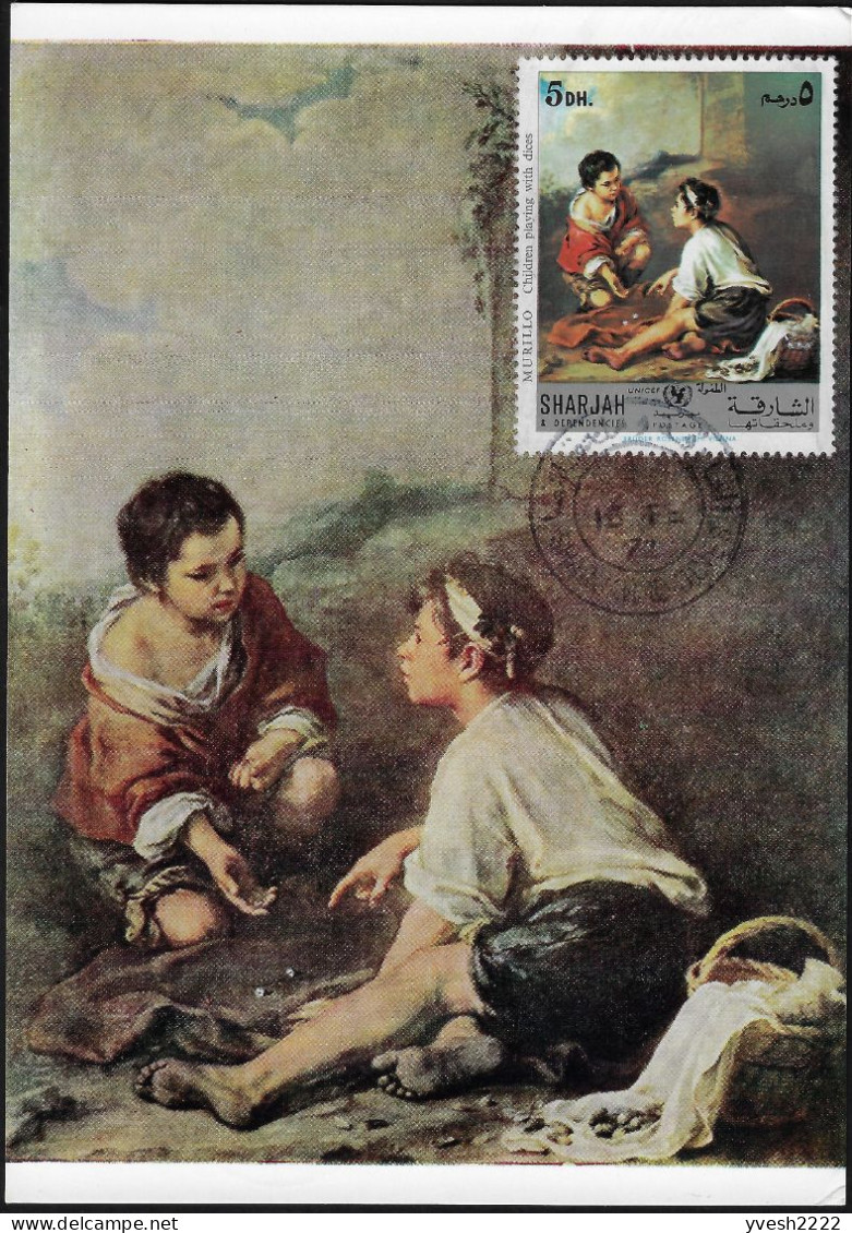 Sharjah 1970 Michel 570 Ou 581. Carte Maximum. Peinture, Bartolomé Esteban Murillo, Des Garçons Mendiants Jouant Aux Dés - Ohne Zuordnung