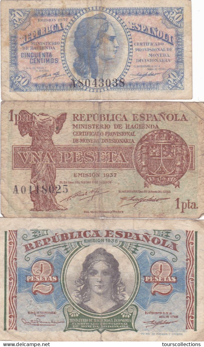 ESPAGNE - ESPAÑA - LOT De 3 BILLETS GUERRE CIVILE FRANCO 1937 Et 1938 - 1-2 Peseten