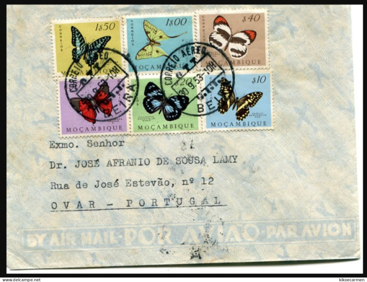 Mozambico, Lettera Da Beira A Ovar (Portogallo) 30/9/1953 – Farfalle Farfalla Butterfly - Papillons
