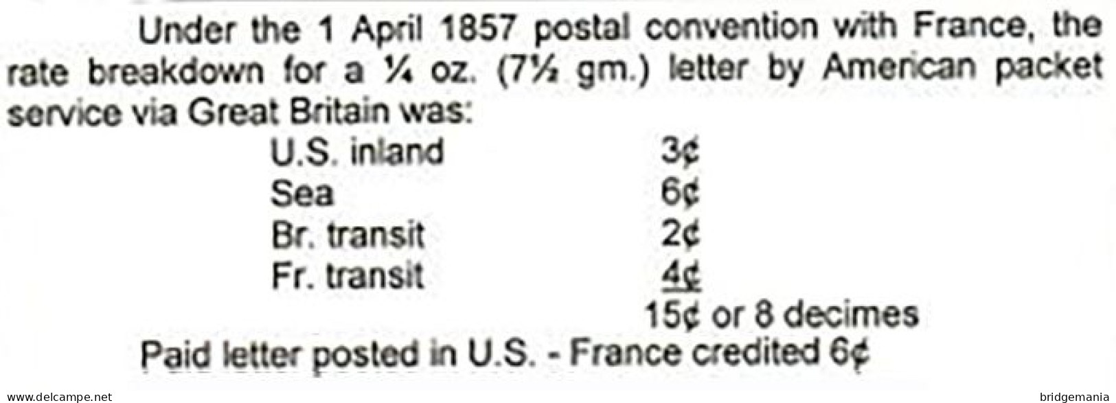 MTM070 - 1858 TRANSATLANTIC LETTER USA TO FRANCE Steamer CITY OF WASHINGTON - PAID - 2 RATE - Storia Postale