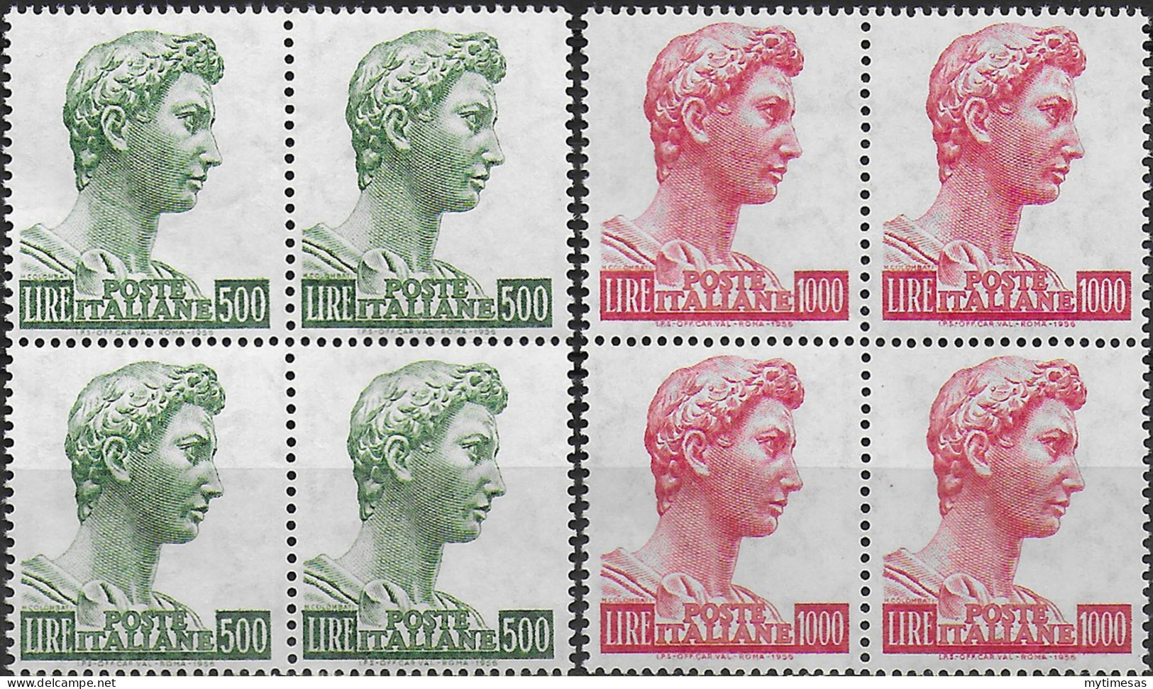 1957 Italia San Giorgio 2v. Block Of Four MNH Sassone N. 810/II+811/II - 1971-80: Mint/hinged