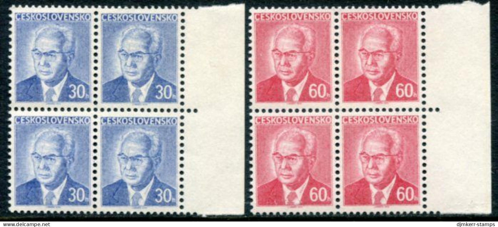 CZECHOSLOVAKIA 1975 Definitive: President Husak On Ordinary Paper Blocks Of 4 MNH / **. Michel 2283-84x - Unused Stamps