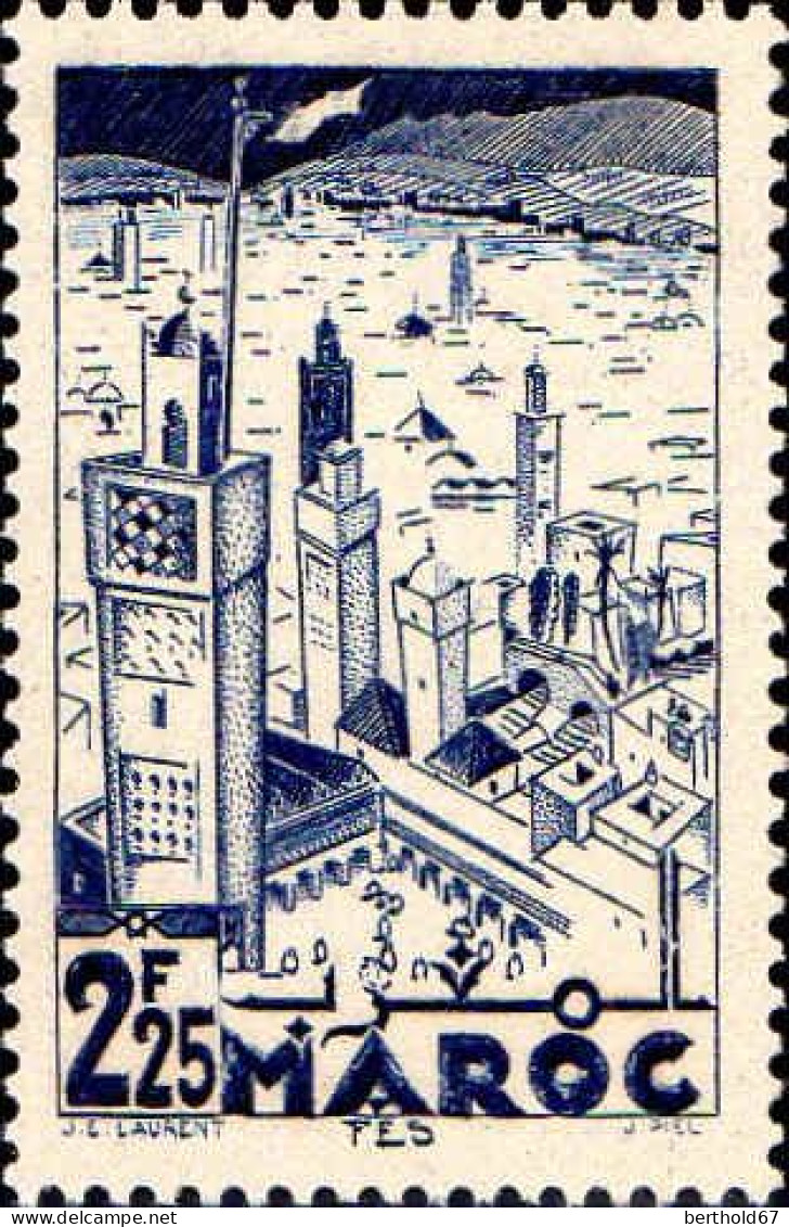 Maroc (Prot.Fr) Poste N* Yv:189 Mi:165 Fes (points De Rouille) - Unused Stamps