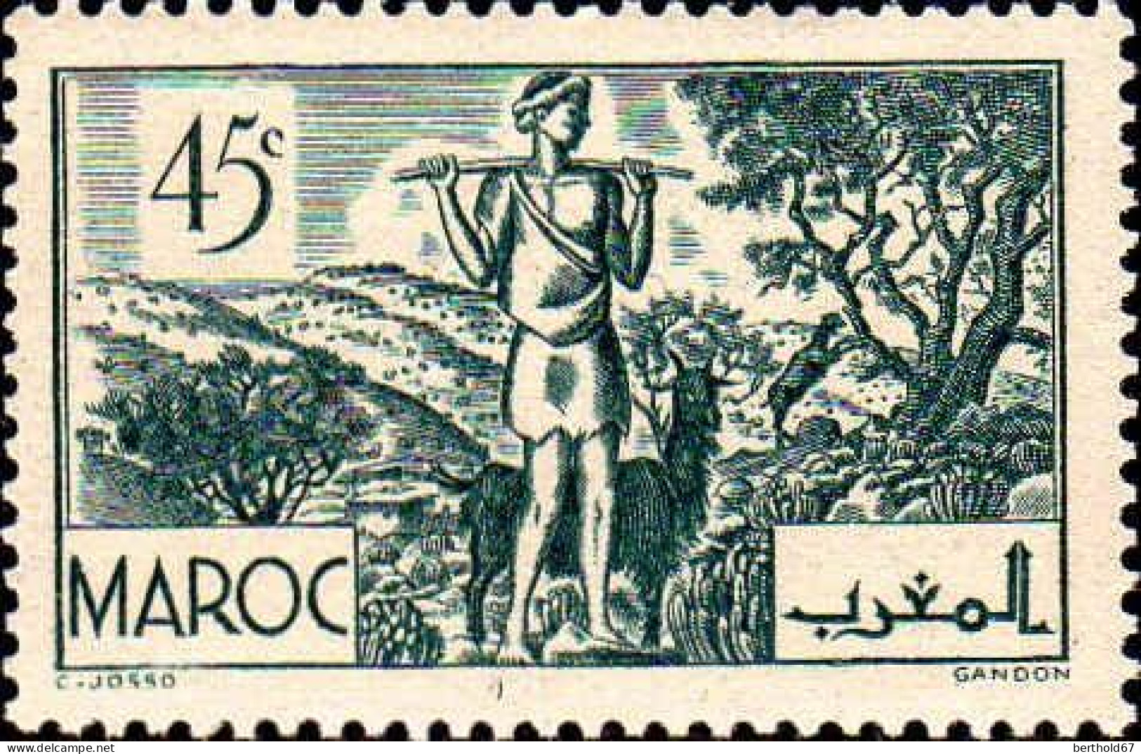 Maroc (Prot.Fr) Poste N* Yv:172 Mi:148 Berger Sous Arganiers (points De Rouille) - Unused Stamps