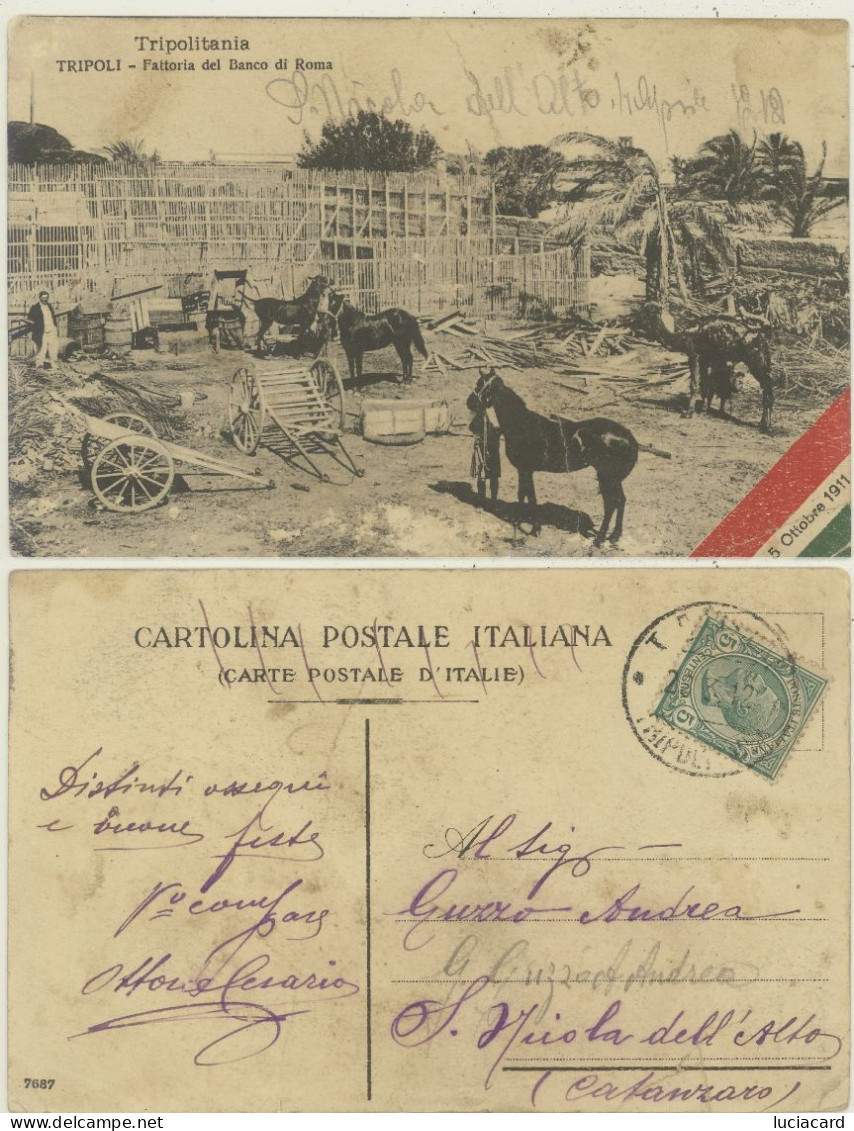 TRIPOLITANIA -TRIPOLI -FATTORIA DEL BANCO DI ROMA 1912 CON PIEGHE E STRAPPO IN BASSO - Libya