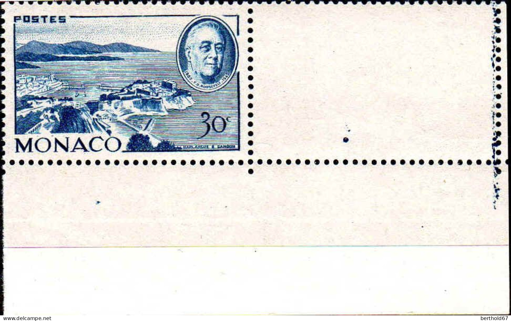 Monaco Poste N** Yv: 296 Mi:323 Franklin.D.Roosevelt Coin D.feuille - Unused Stamps