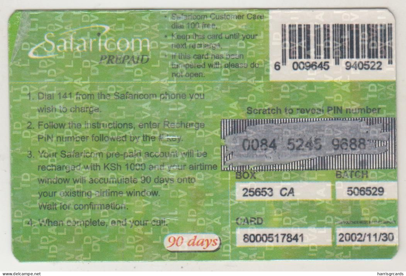 KENYA - Leopard, Safaricom Refill Card , Expiry Date:30/11/2002, 1000 Ksh ,used - Kenia