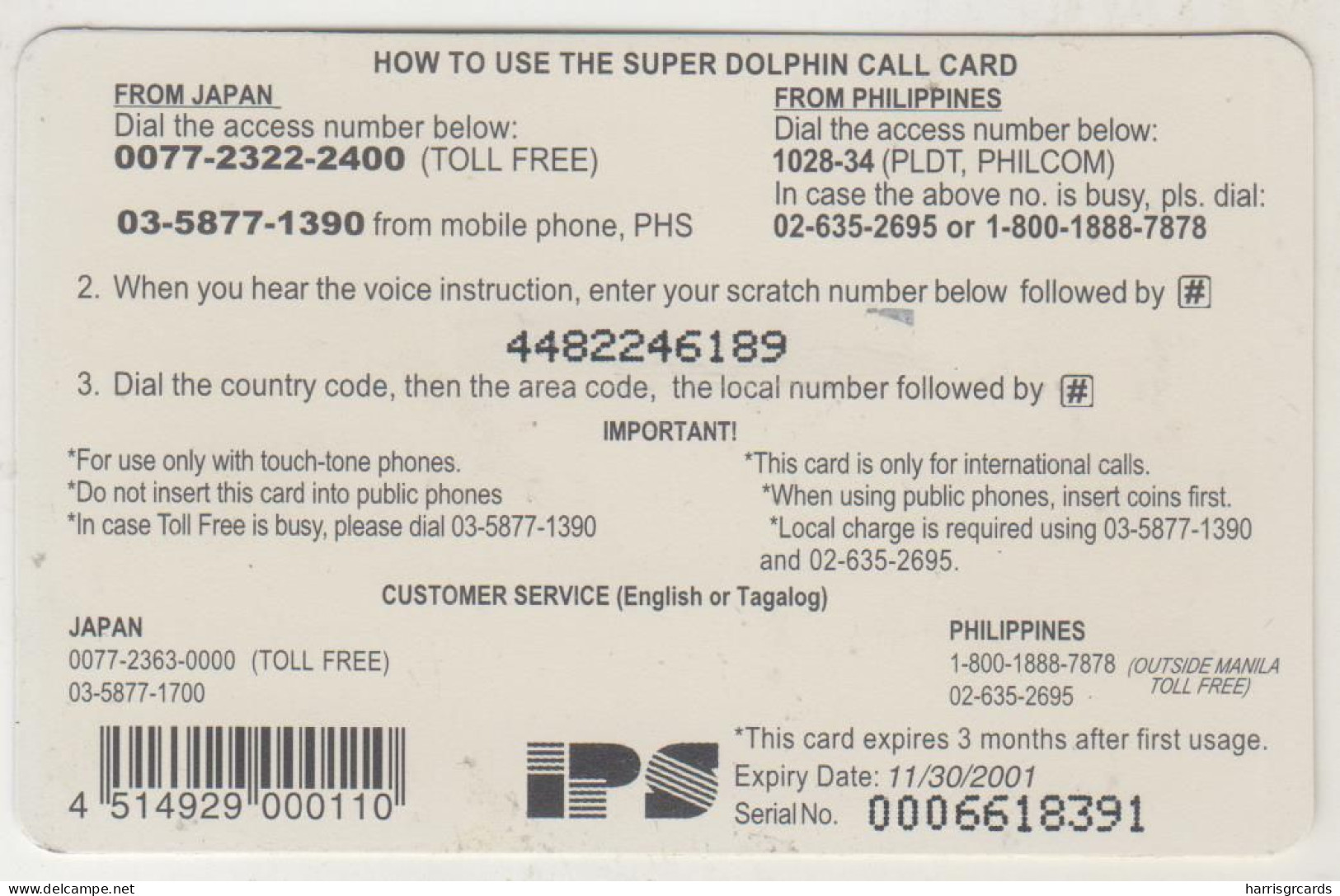 JAPAN - Dolphins , Super Dolphin Call Prepaid Card, 1,000 ¥, Used - Japón