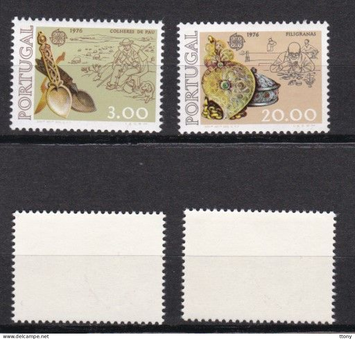 2 Timbres Portugal 1976  **:  Mi:PT 1311 Yt:PT 1291   Mi:PT 1312  Yt:PT 1292 Gold Filigree Pendant, Silver Box And CEPT - Nuovi