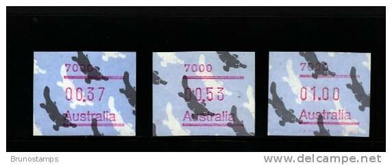 AUSTRALIA - 1986  FRAMAS  PLATYPUS  POSTCODE  7000  BUTTON SET (37c.-53c.-$1)  MINT NH - Automaatzegels [ATM]