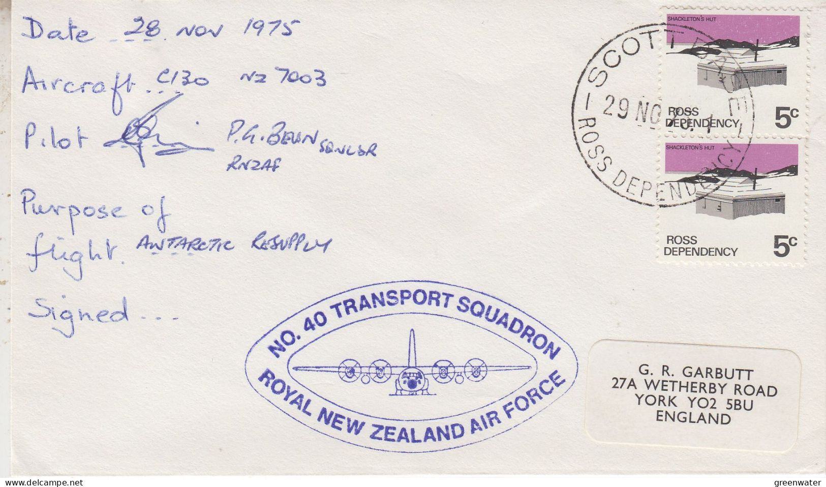 Ross Dependency  Antarctic Flight Antarctic Resupply 28 NOV 1975  (ZO242) - Covers & Documents