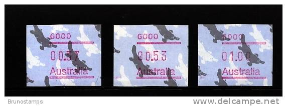 AUSTRALIA - 1986  FRAMAS  PLATYPUS  POSTCODE  6000  BUTTON SET (37c.-53c.-$1)  MINT NH - Machine Labels [ATM]