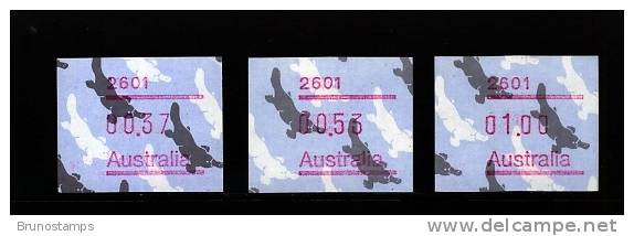 AUSTRALIA - 1986  FRAMAS  PLATYPUS  POSTCODE  2601  BUTTON SET (37c.-53c.-$1)  MINT NH - Machine Labels [ATM]