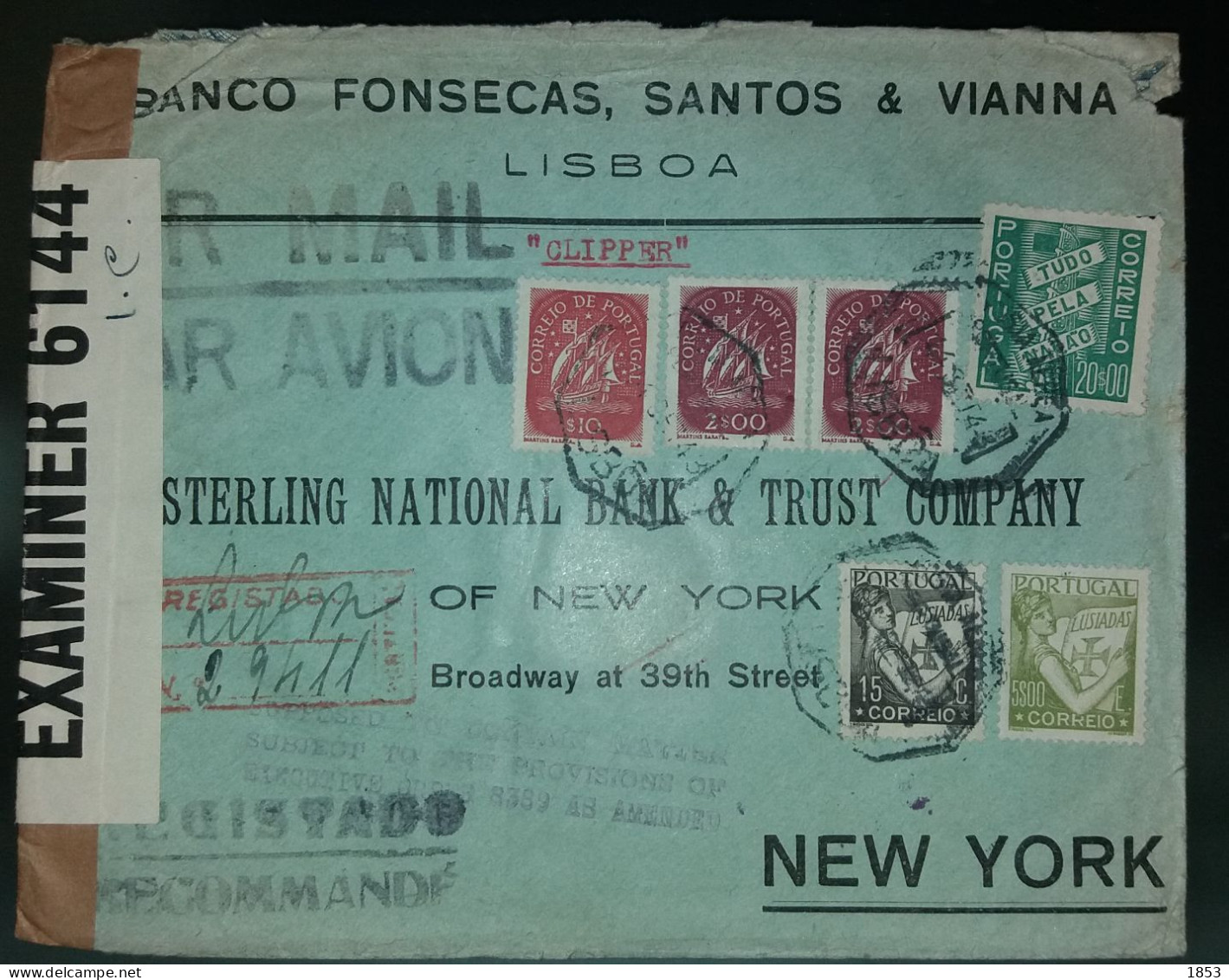 CORREIO AÉREO -REGISTADO -  WWII - CENSURAS - DESTINO A NOVA YORK - PORTE 29$25 - Lettres & Documents
