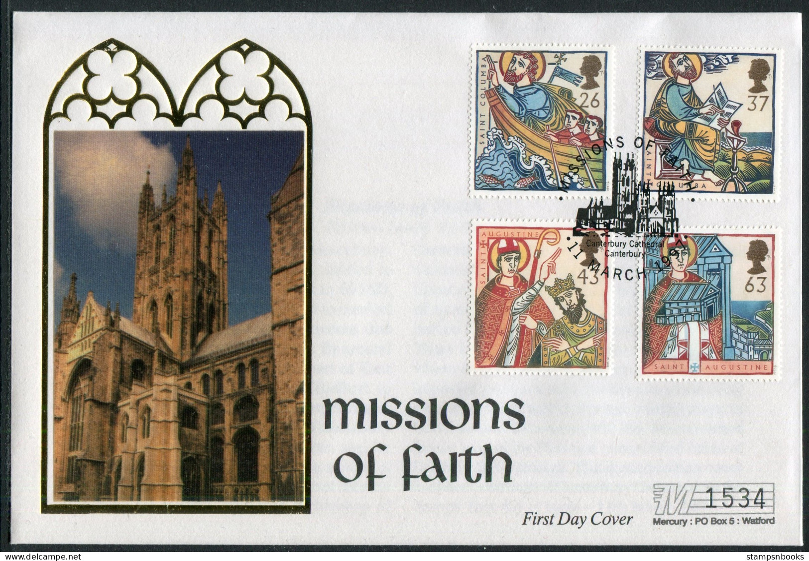 1997 GB Missions Of Faith First Day Cover, Canterbury Cathedral FDC - 1991-2000 Decimal Issues
