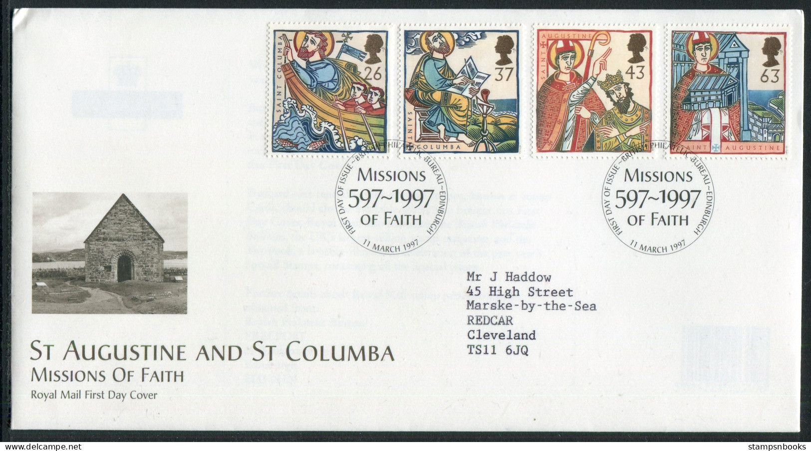 1997 GB Missions Of Faith, Saint Augustine & Saint Columba First Day Cover  - 1991-2000 Em. Décimales