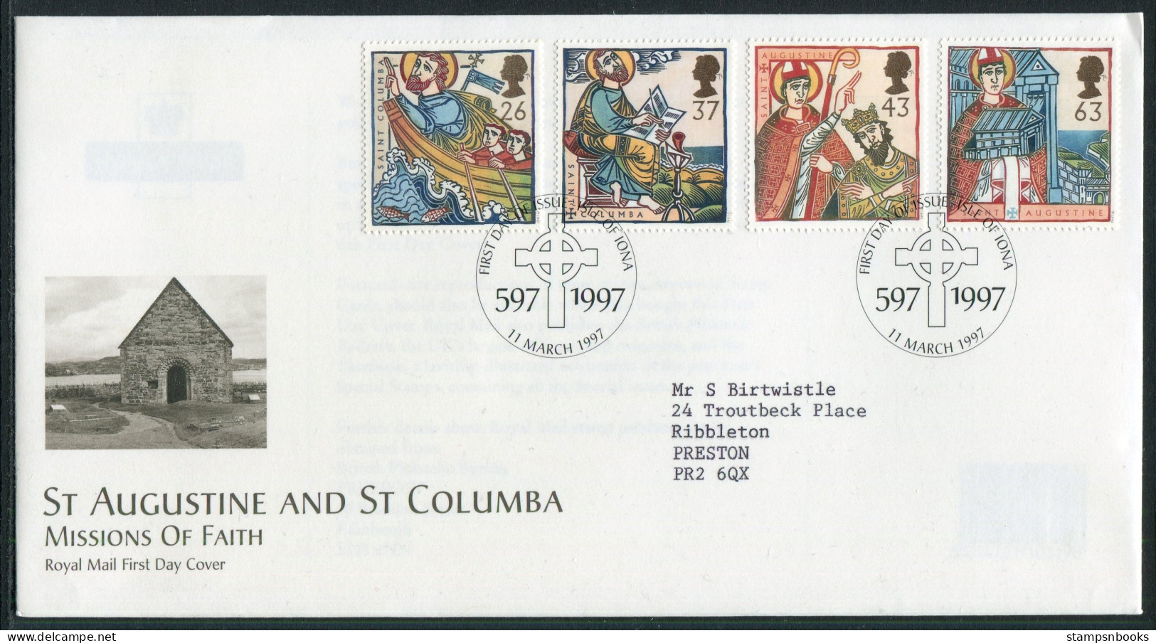 1997 GB Missions Of Faith, Saint Augustine & Saint Columba First Day Cover, Iona Scotland FDC - 1991-2000 Dezimalausgaben