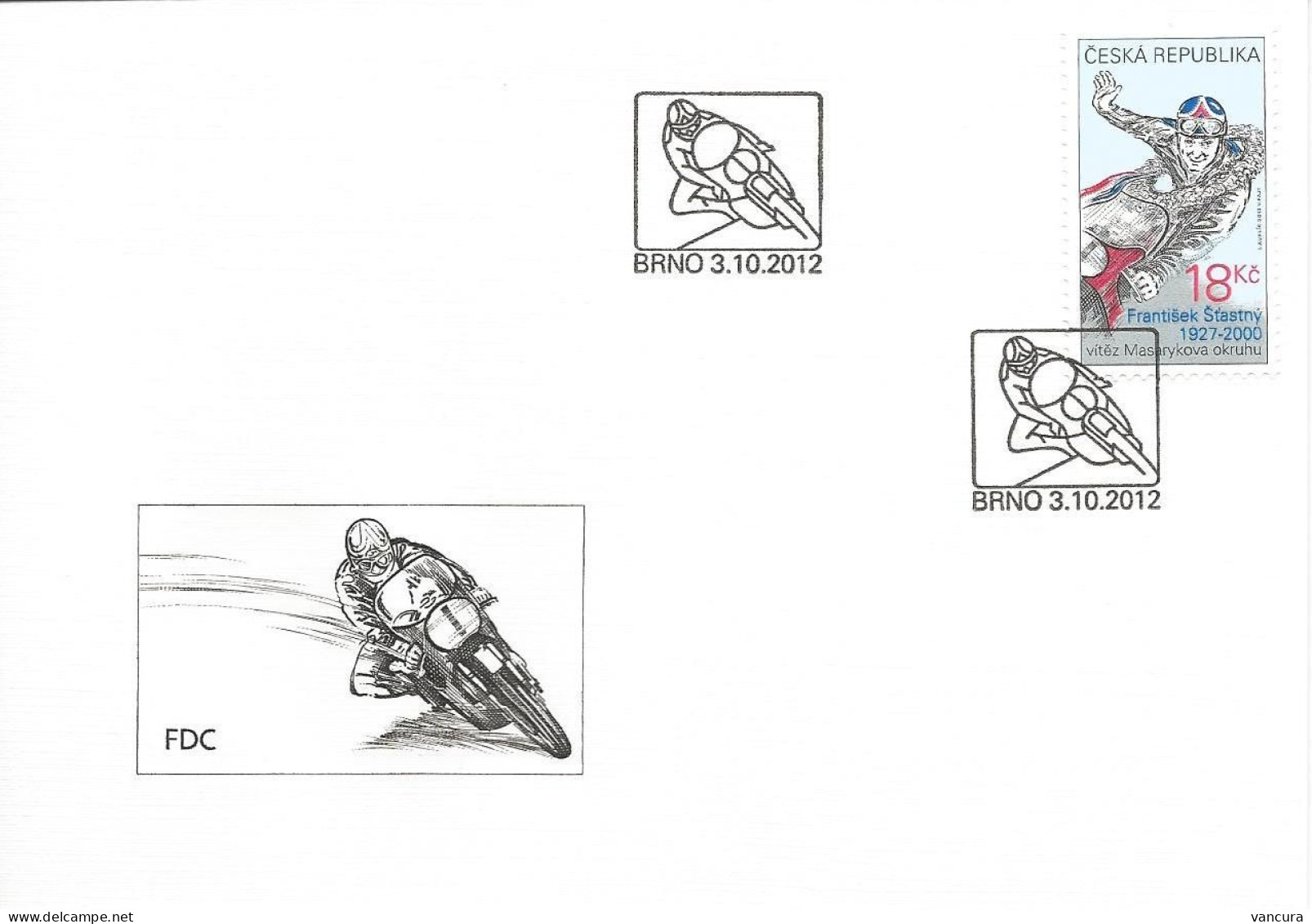 FDC 743 Czech Republic Legends Of The Masaryk Ring Frantisek Stastny, Winner 2012 - Motorbikes