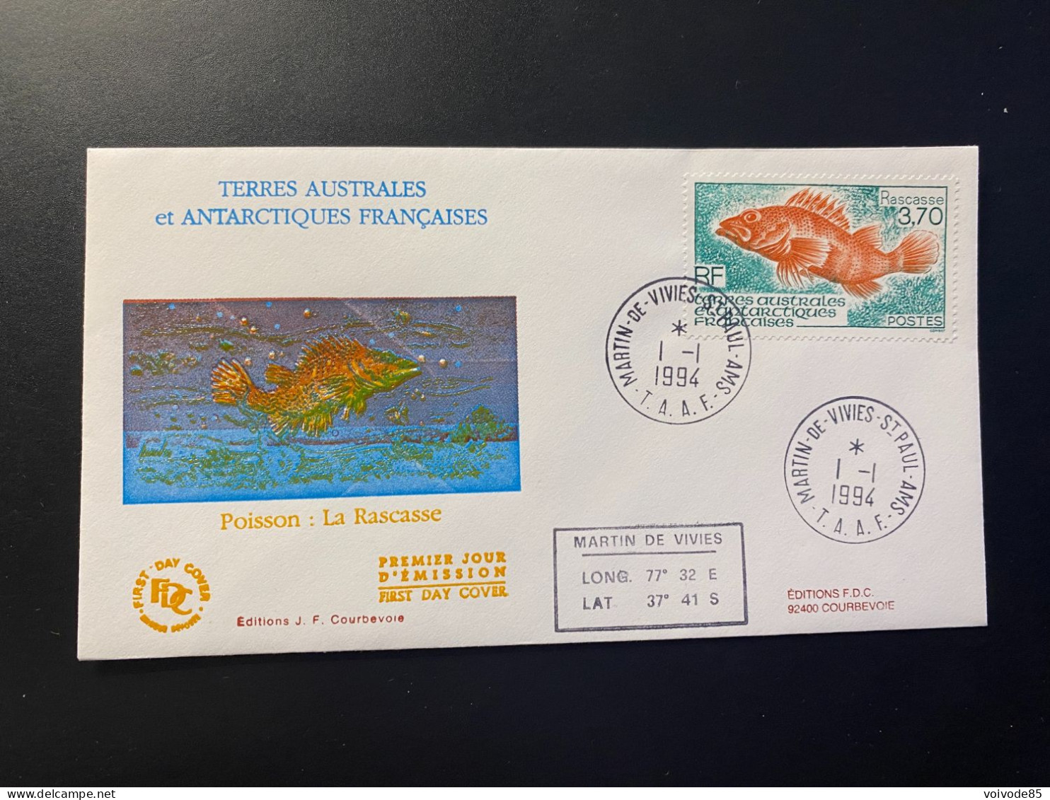 Enveloppe 1er Jour "Poissons - La Rascasse" 01/01/1994 - 190 - TAAF - Saint Paul - Animaux - FDC