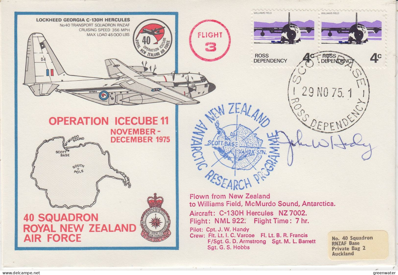 Ross Dependency 1975 Operation Icecube 11 Signature  Ca Scott Base 29 NO 1975 (ZO245) - Lettres & Documents