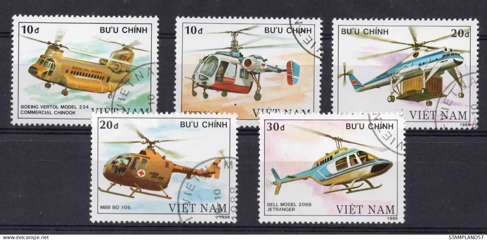 Timbres Thèmes Transport Hélicoptères - Helikopters