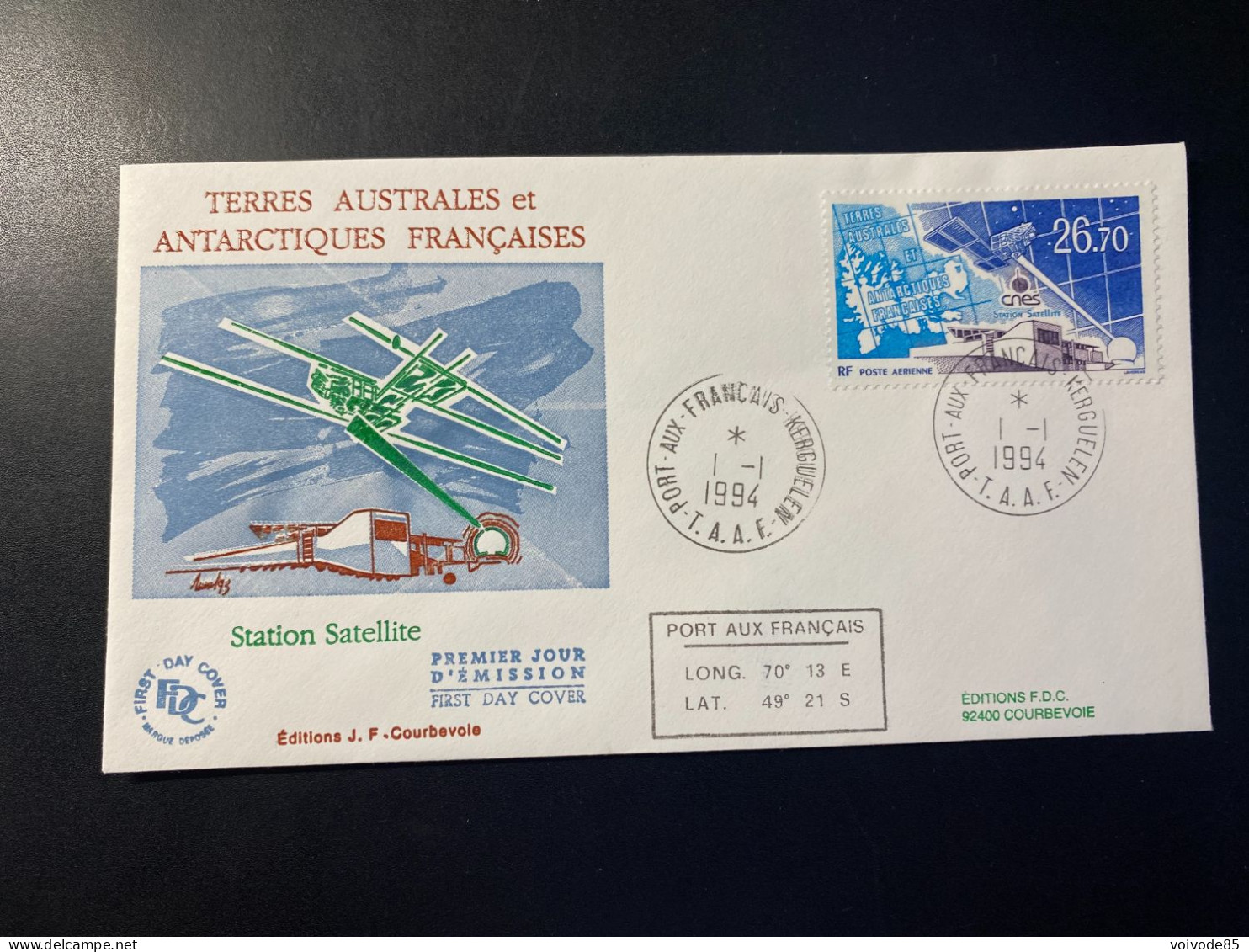 Enveloppe 1er Jour "La Station Satellite Du CNES" 01/01/1994 - PA131 - TAAF - Iles Kerguelen - FDC