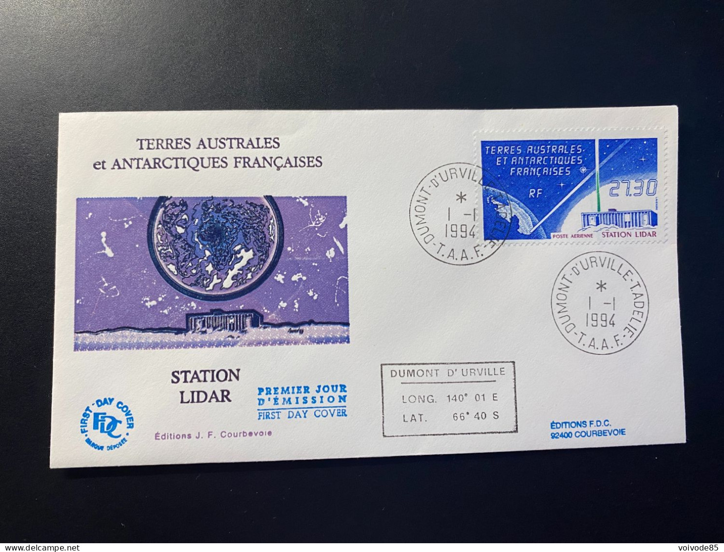 Enveloppe 1er Jour "La Station Lidar" 01/01/1994 - PA132 - TAAF - Terre Adélie - FDC