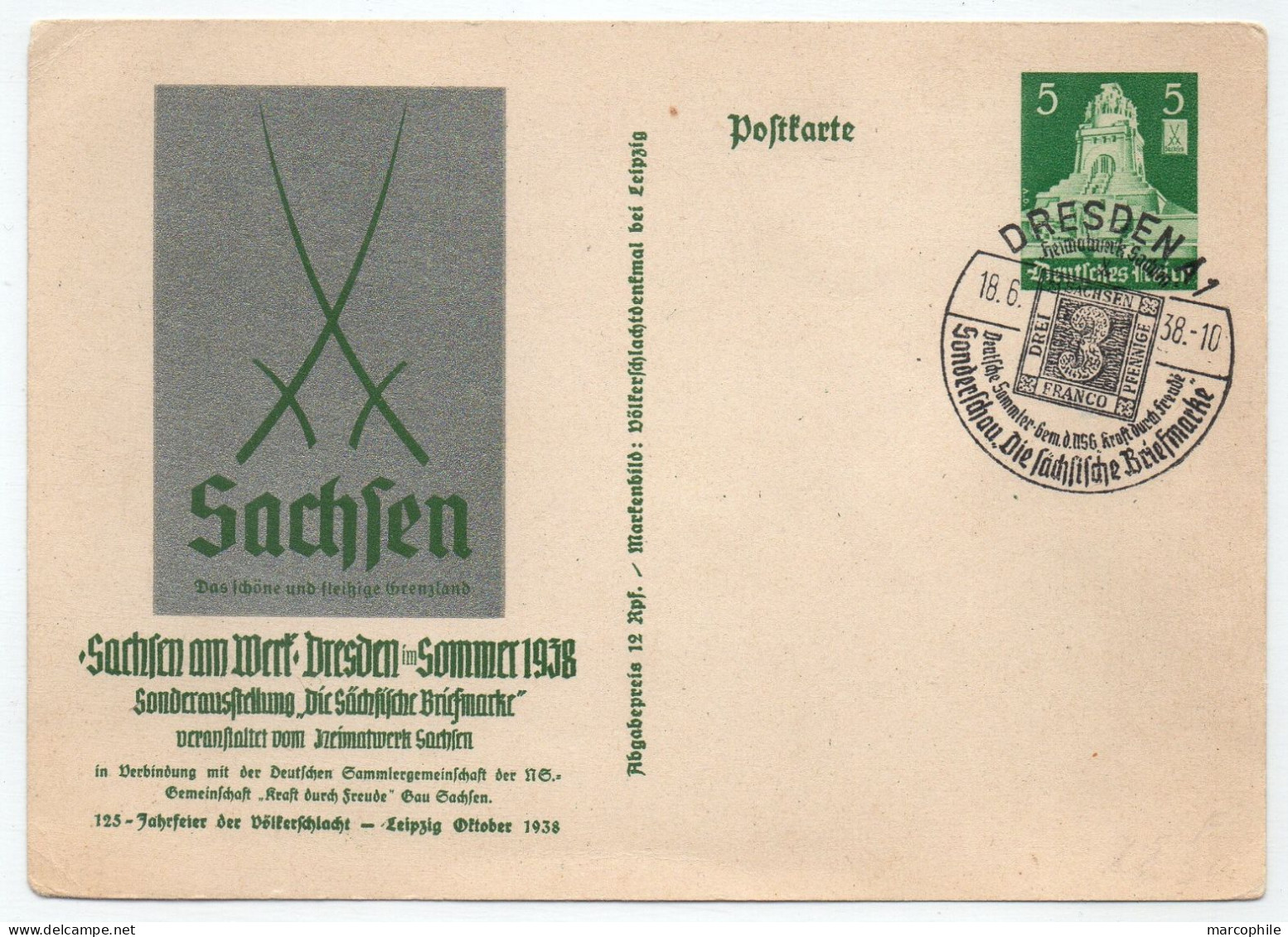 ALLEMAGNE - III REICH - SAXE - SACHSEN - DRESDEN / 1938 ENTIER POSTAL ILLUSTRE (ref 8764k) - Privat-Ganzsachen