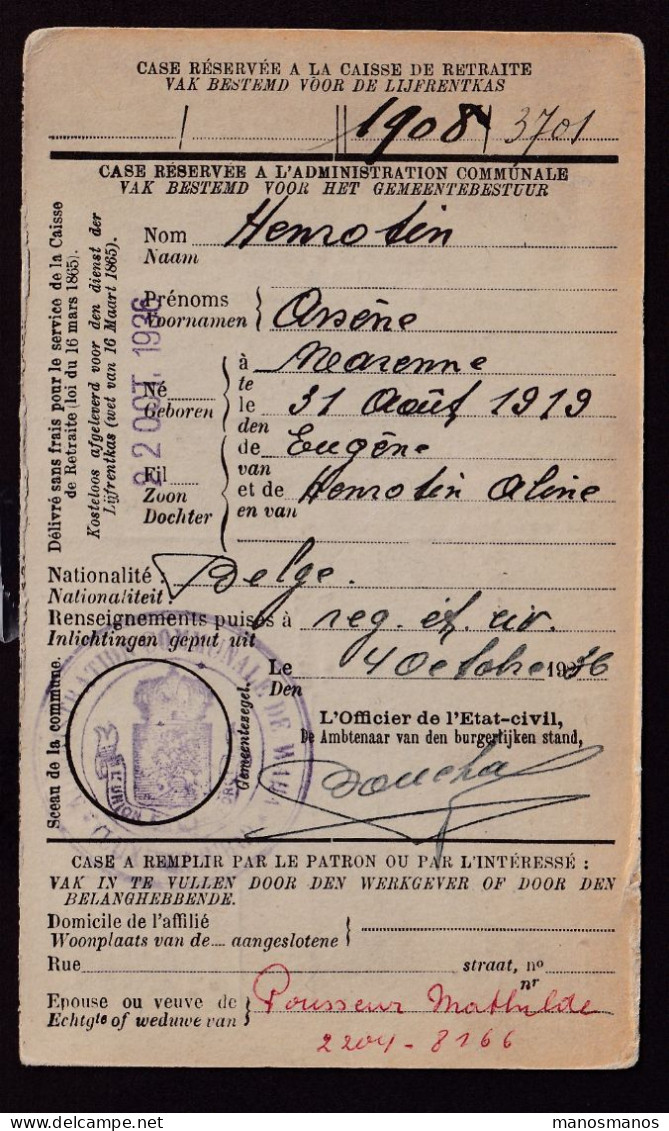 DDFF 783 - Chemins De Fer De L' Etat - Cachet De Gare De ROCHEFORT 1936 Sur Carte CGER -  Verso Commune De WAHA - Autres & Non Classés