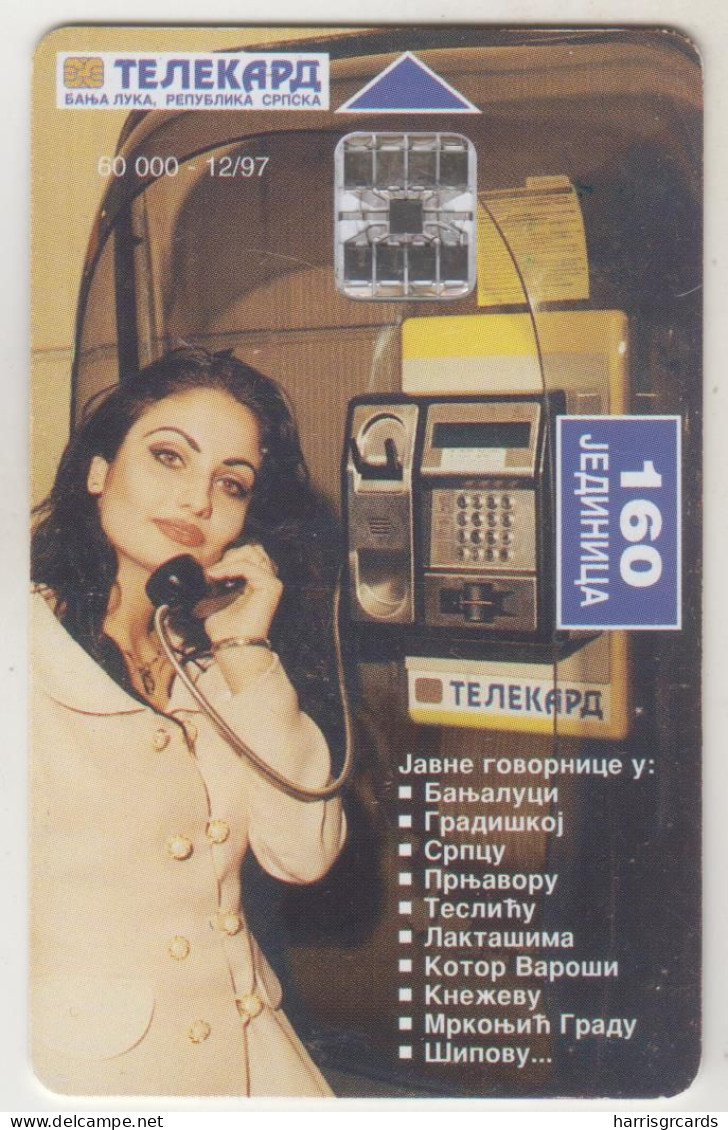 BOSNIA - Republica Srpska Telecard, Girl With Phone, 12/97, 160 U, Tirage 60.000, Used - Bosnië