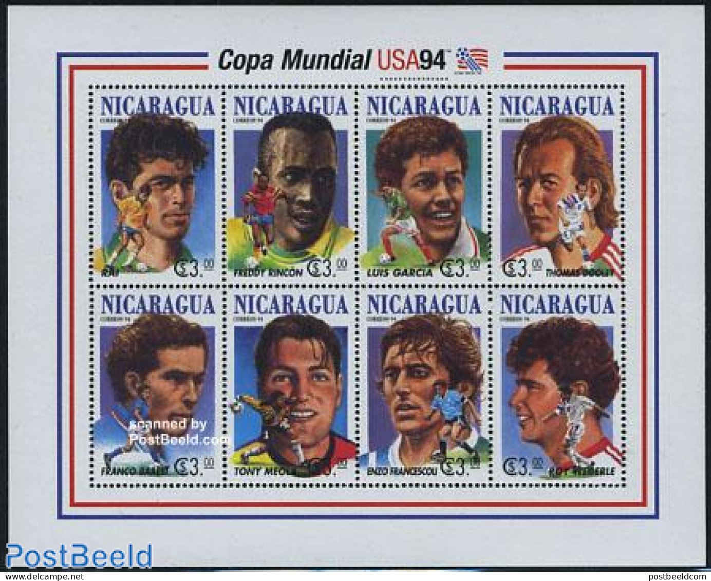 Nicaragua 1994 World Cup Football USA 8v M/s, Mint NH, Sport - Football - Nicaragua