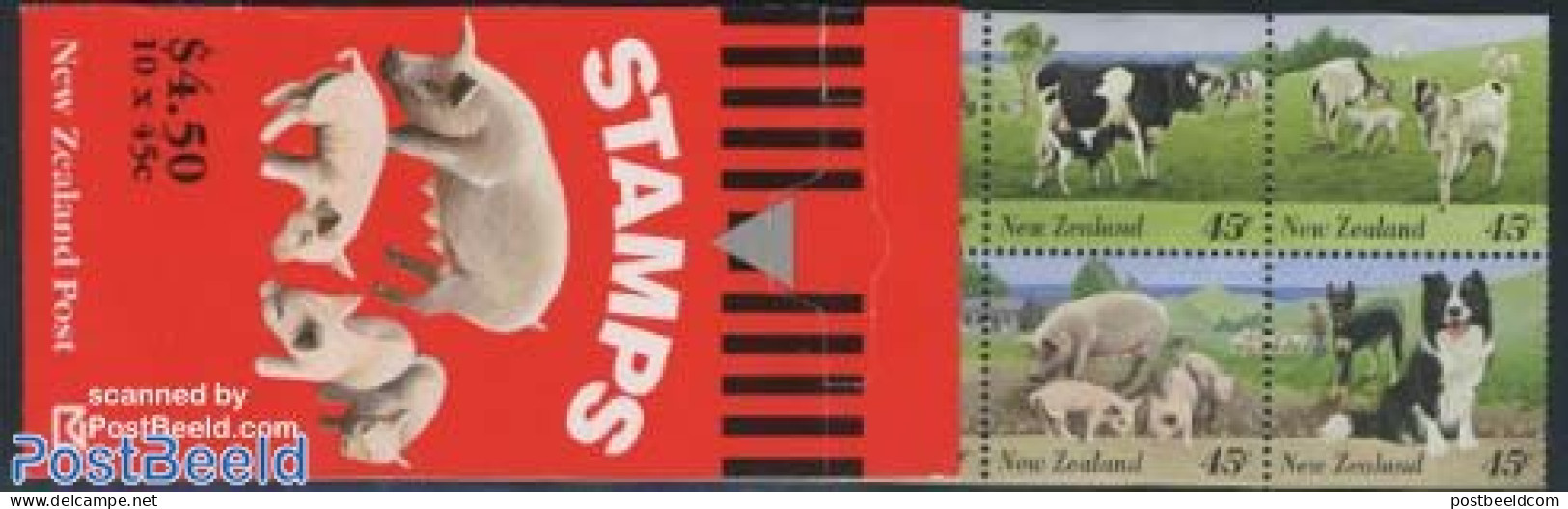 New Zealand 1995 Farm Animals 10v In Booklet, Mint NH, Nature - Cattle - Dogs - Poultry - Stamp Booklets - Neufs