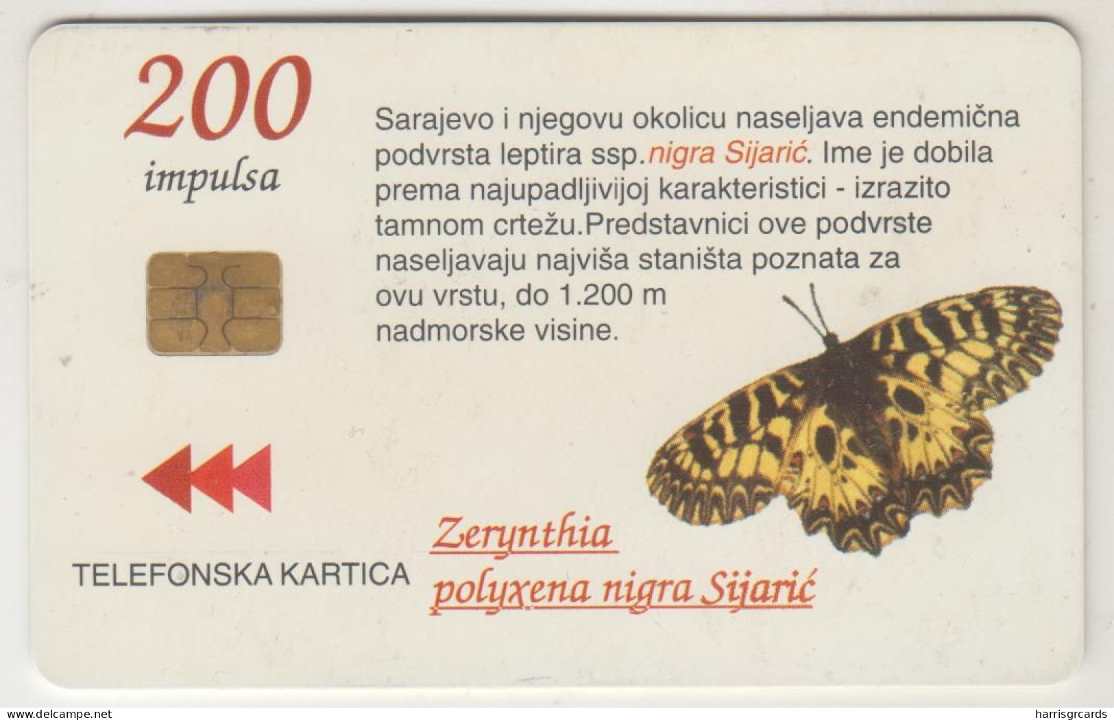 BOSNIA - PTT BIH, Butterfly Zerynthia Polyxena, 200 U, Tirage 100,000, Used - Bosnien