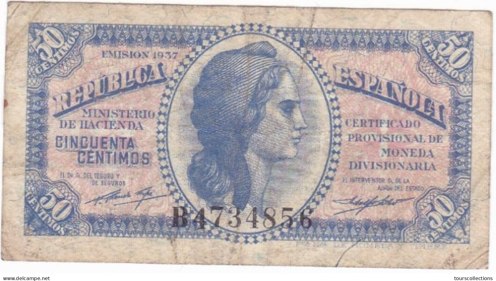 ESPAGNE - ESPAÑA - BILLET 50 Centimos GUERRE CIVILE FRANCO 1937 - Série B 4734856 - 1-2 Pesetas