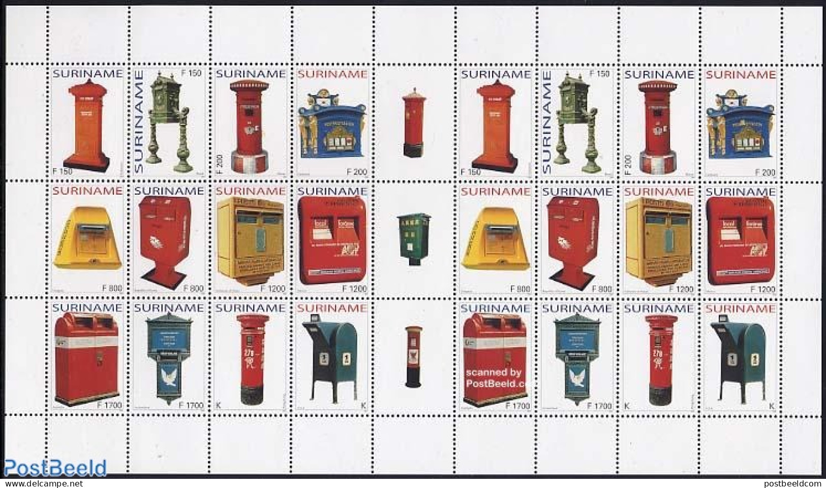 Suriname, Republic 2004 Letter Boxes Sheet, Mint NH, Mail Boxes - Post - Posta