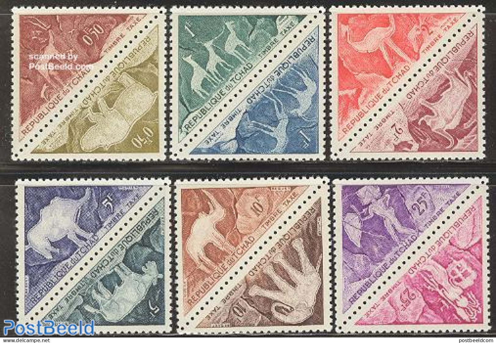 Chad 1962 Postage Due, Prehistoric Rock Paintings 6x2v [:], Mint NH, Nature - Animals (others & Mixed) - Elephants - P.. - Autres & Non Classés