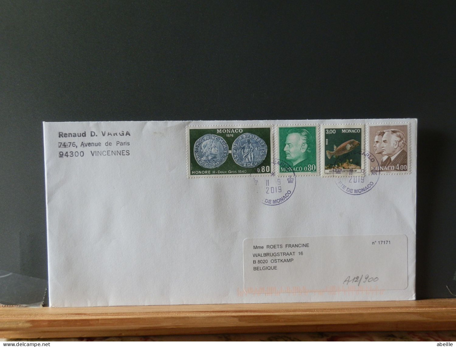 A12/900  LETTRE MONACO POUR LA BELG. - Storia Postale