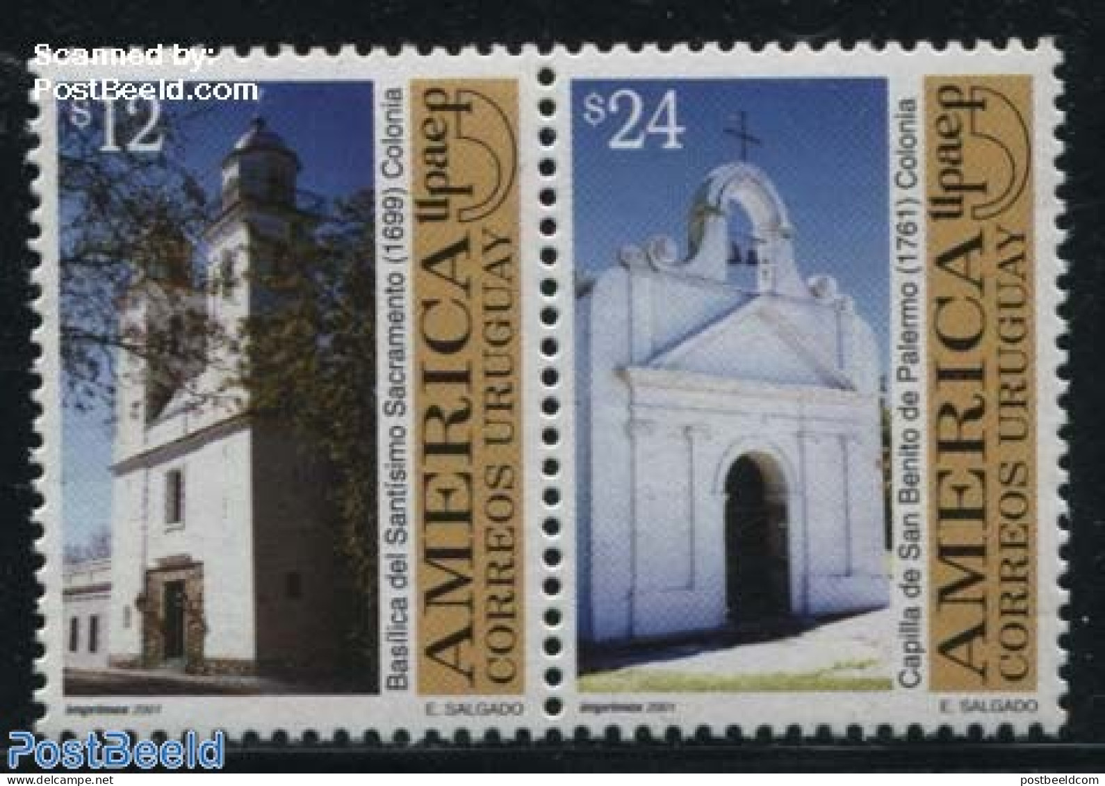 Uruguay 2001 UPAEP, Churches 2v [:], Mint NH, Religion - Churches, Temples, Mosques, Synagogues - U.P.A.E. - Kirchen U. Kathedralen