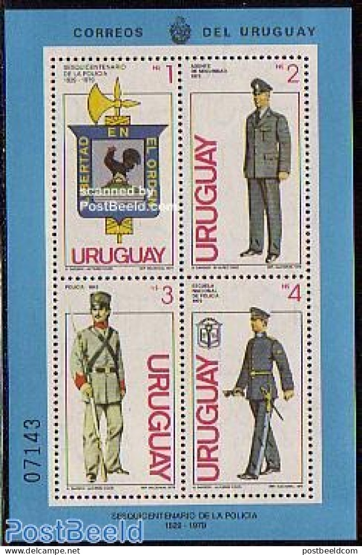 Uruguay 1980 150 Years Police S/s, Mint NH, History - Nature - Various - Coat Of Arms - Poultry - Police - Uniforms - Police - Gendarmerie
