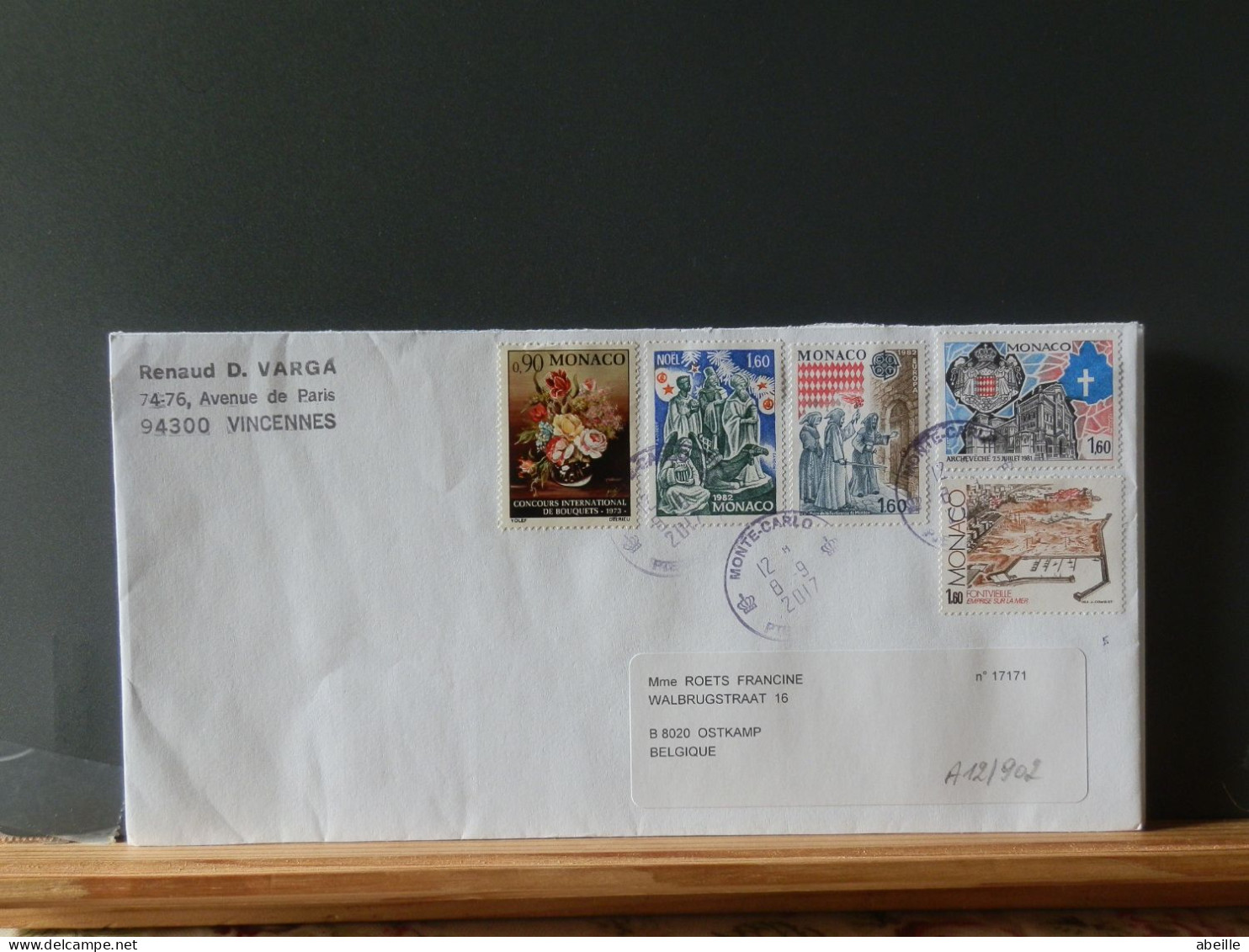 A12/902  LETTRE MONACO POUR LA BELG. - Storia Postale