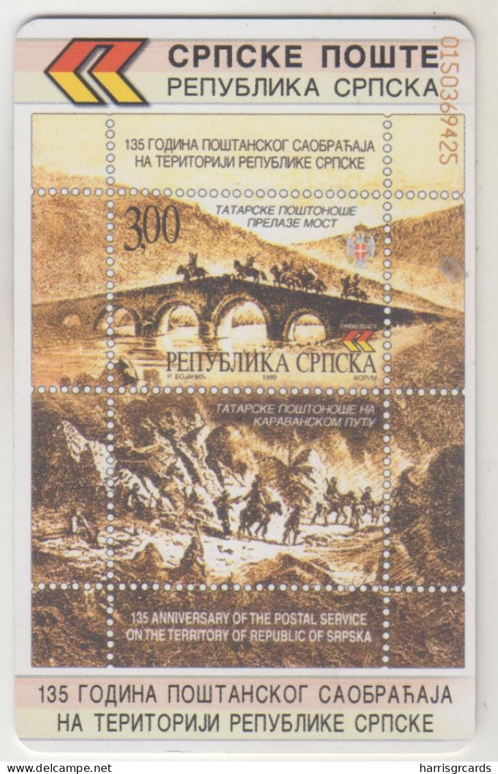 BOSNIA - Republica Srpska Telecard, Stamps, 08/00, 150 U, Tirage 150.000, Used - Bosnia