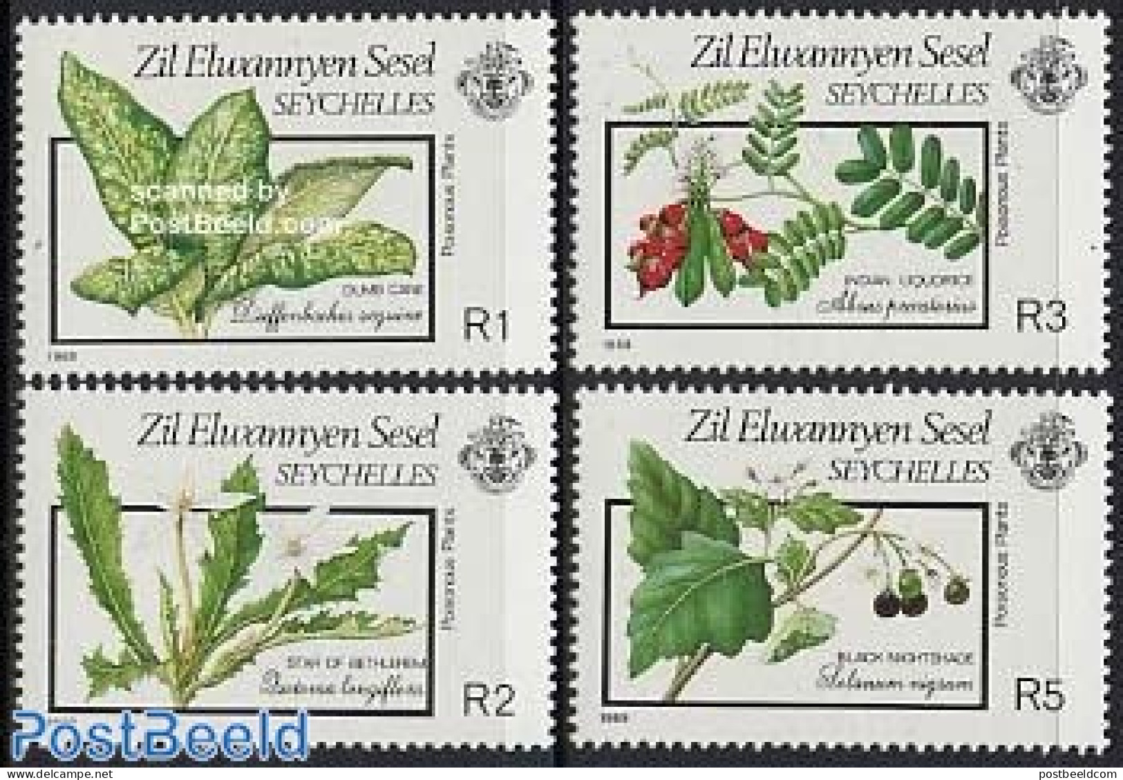 Seychelles, Zil Eloigne Sesel 1989 Poisened Plants 4v, Mint NH, Nature - Flowers & Plants - Seychelles (1976-...)