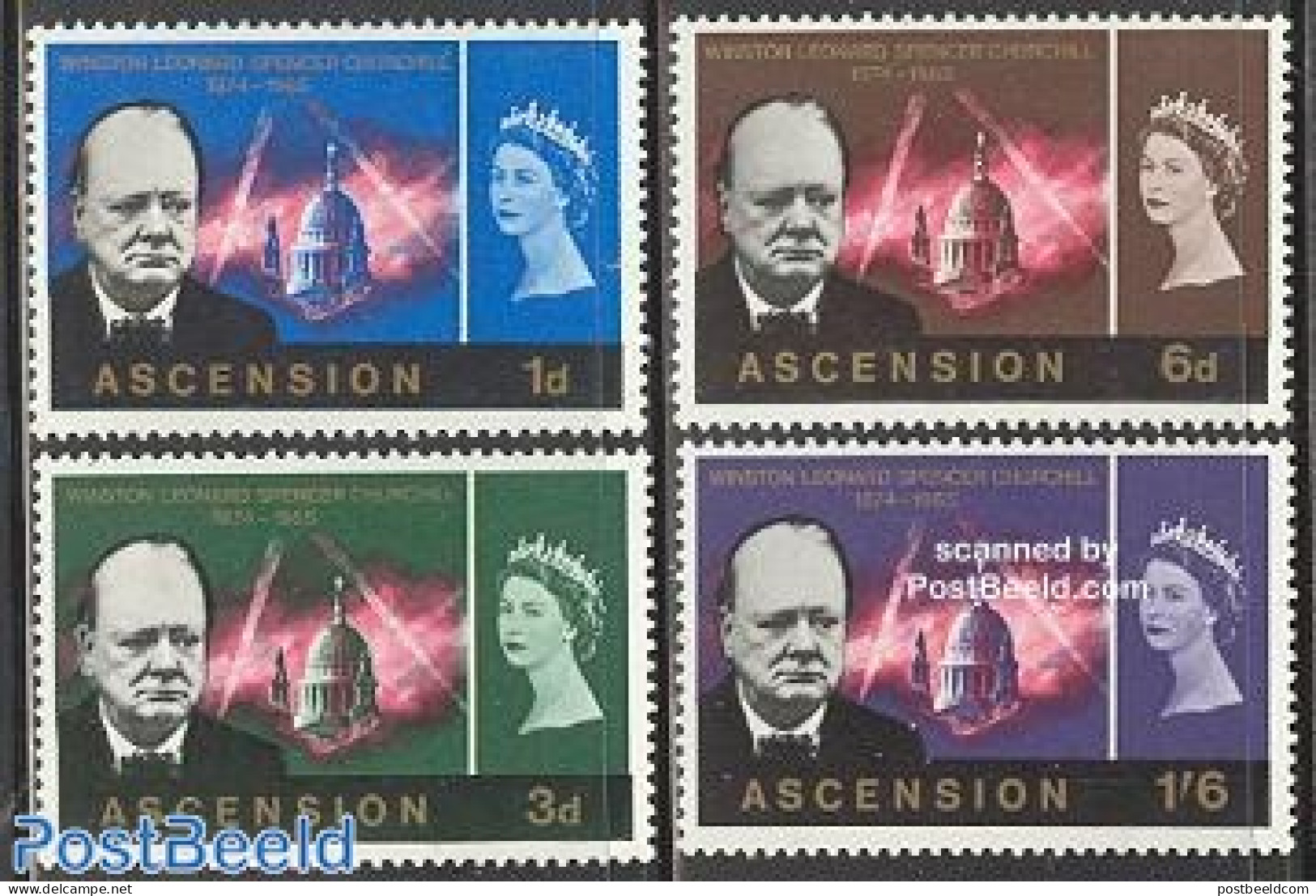 Ascension 1966 Sir Winston Churchill 4v, Unused (hinged), History - Transport - Churchill - Fire Fighters & Prevention - Sir Winston Churchill