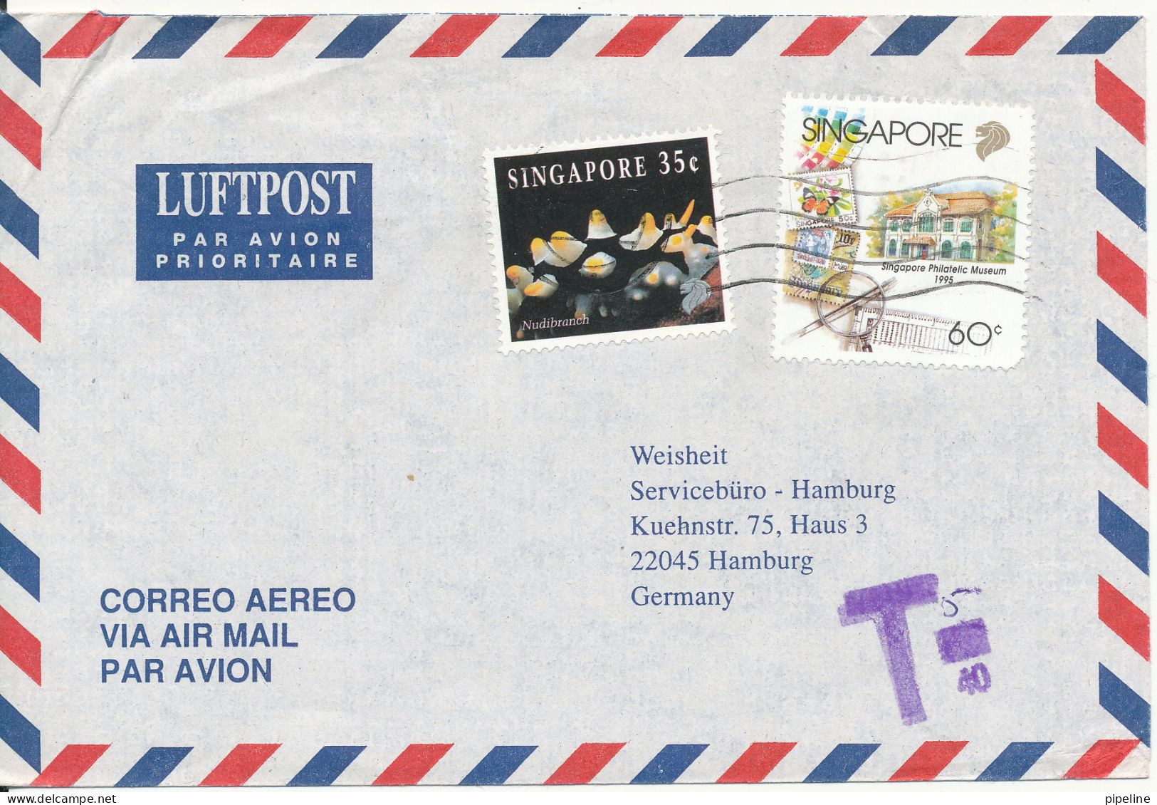 Singapore Underpaid Air Mail Cover With Postal Due T Sent To Germany 10-10-1998 Topic Stamps - Singapur (1959-...)