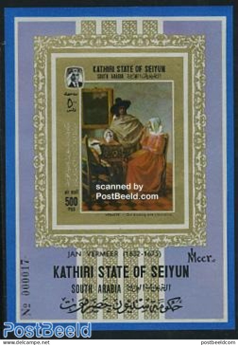 Aden 1967 Seiyun, Vermeer Painting S/s Imperforated, Mint NH, History - Netherlands & Dutch - Art - Paintings - Geography