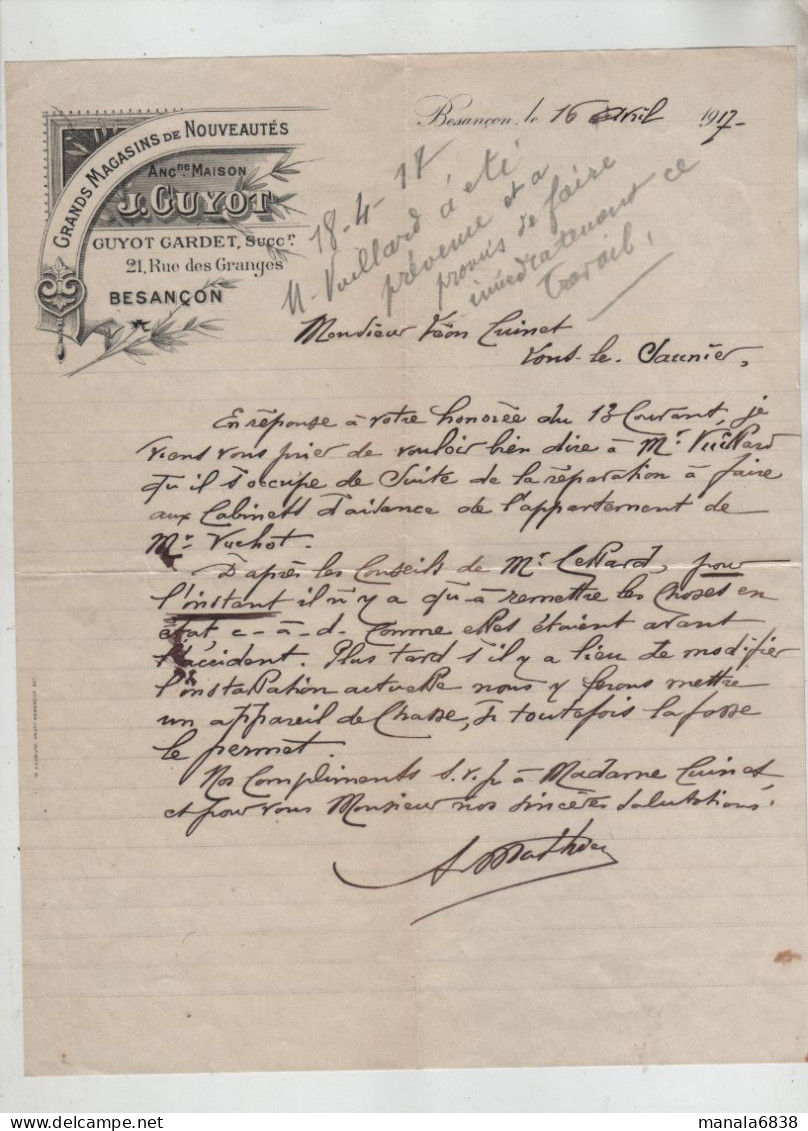 Guyot Grand Magasin De Nouveautés Besançon 1917 Besançon Cuinet Lons Le Saunier Vuillard Cabinet D'aisance Vuchot - 1900 – 1949